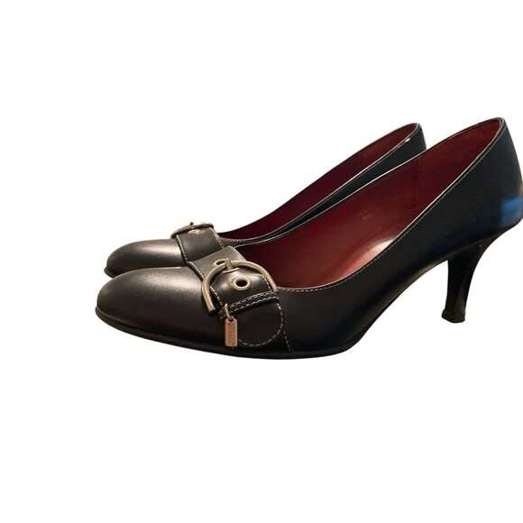 Coach Women’s Black Leather Heels Sz 8.5B Buckle Accent Round Toe Classic Pumps - Picture 6 of 14